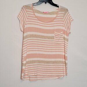 Social TEEN Pink Striped Thin Knit Top; Short Sleeves; Size Large